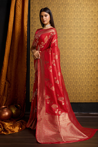 Red Banarasi Sari with floral design