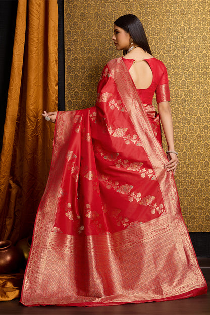 Red Banarasi Sari with floral design