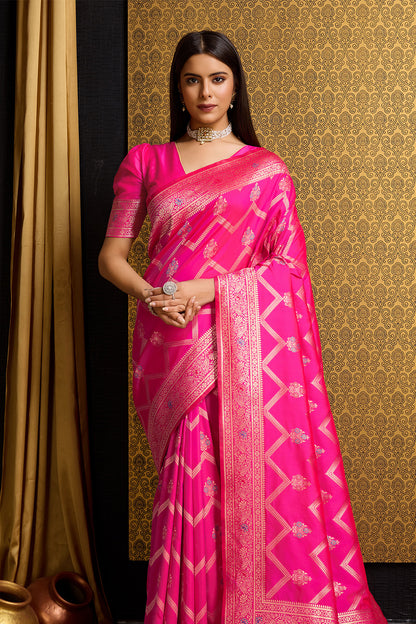 Rani Pink Banarasi saree with Leheriya Motifs