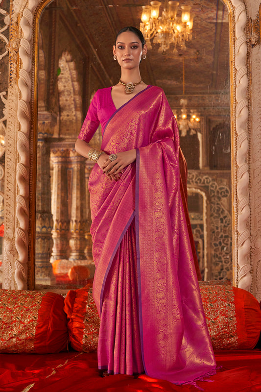 Fuchsia Heavy Banarasi Saree With Blouse