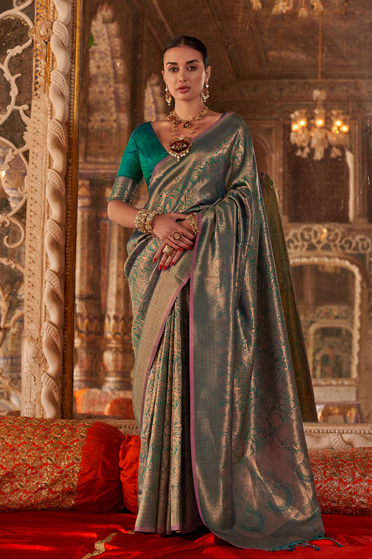 Green Heavy Banarasi Saree With Blouse