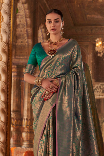 Green Heavy Banarasi Saree With Blouse