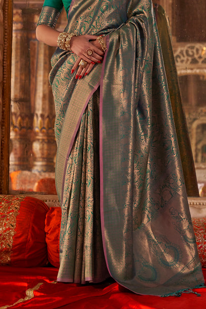 Green Heavy Banarasi Saree With Blouse