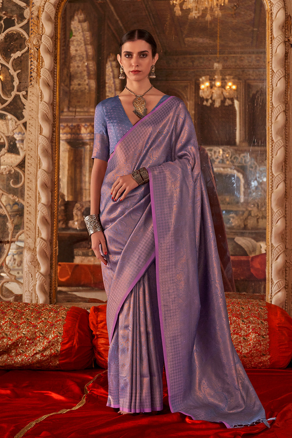 Lilac Heavy Banarasi Saree With Blouse