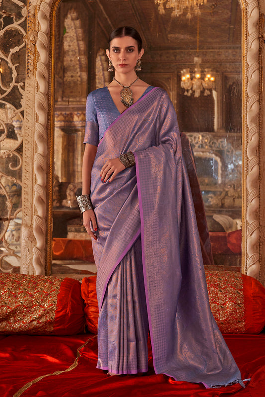 Lilac Heavy Banarasi Saree With Blouse