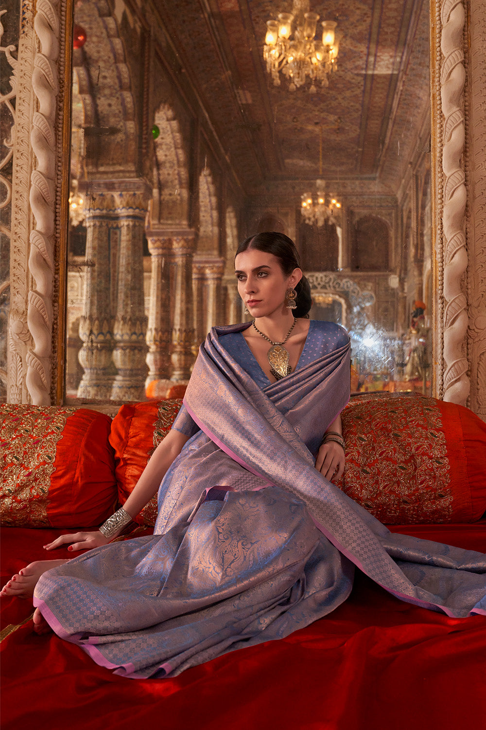 Lilac Heavy Banarasi Saree With Blouse