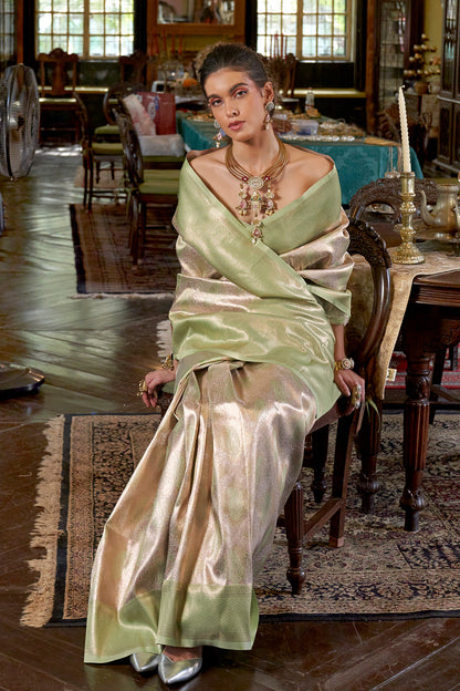 Light Green Dharmavaram Weaving Saree With Blouse
