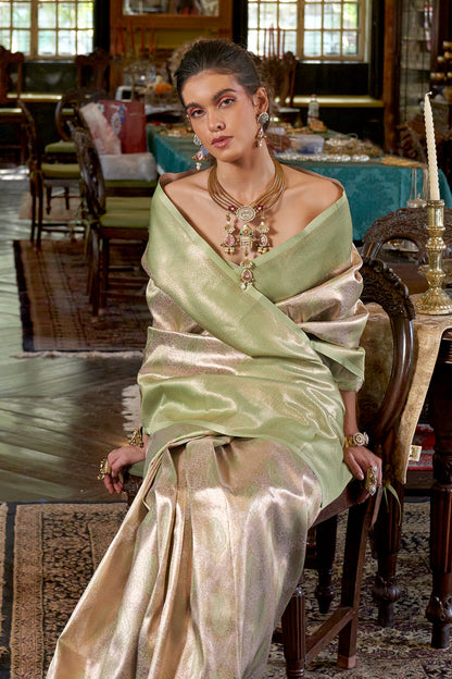 Light Green Dharmavaram Weaving Saree With Blouse