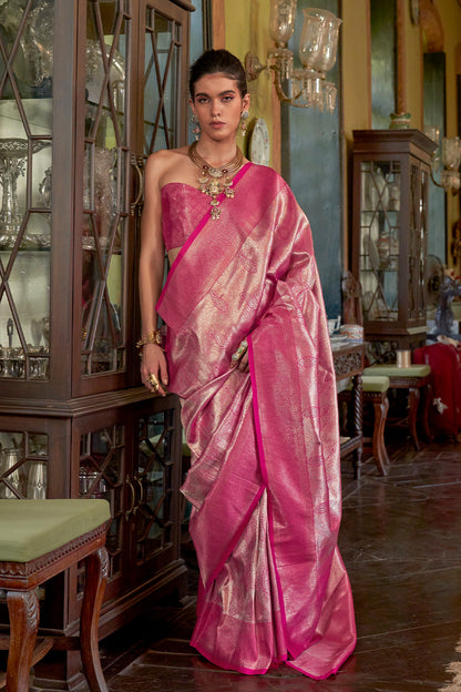 Pink Dharmavaram Weaving Saree With Blouse