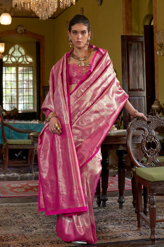 Pink Dharmavaram Weaving Saree With Blouse