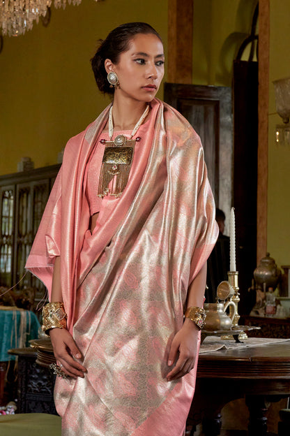 Light Pink Dharmavaram Weaving Saree With Blouse