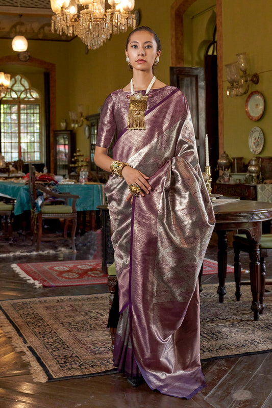 Maroon Dharmavaram Weaving Saree With Blouse