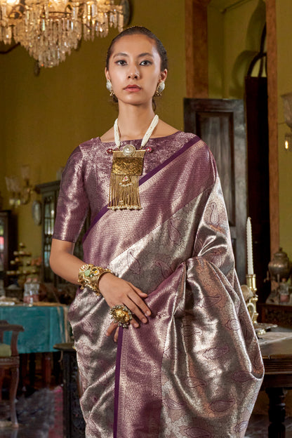 Maroon Dharmavaram Weaving Saree With Blouse