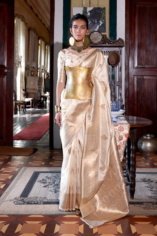 Beige Two Tone Saree With Brocade Blouse