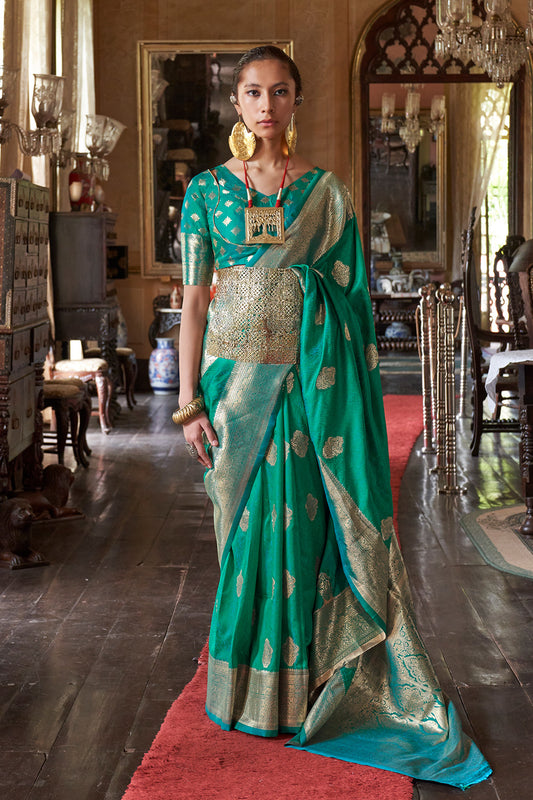 Green Two Tone Saree With Brocade Blouse