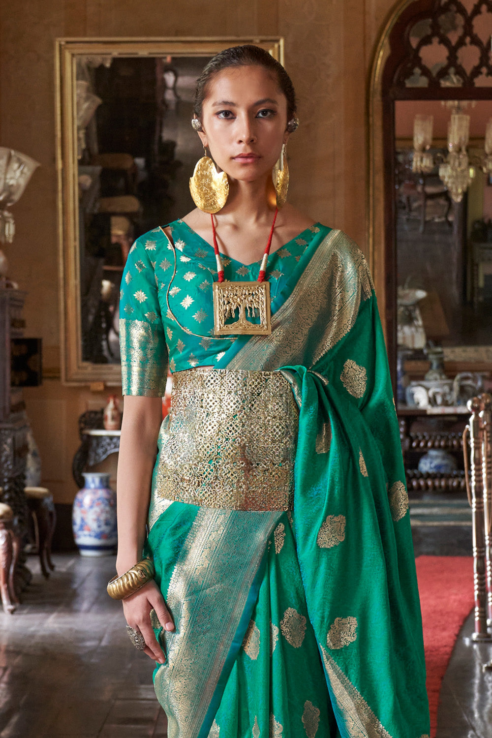 Green Two Tone Saree With Brocade Blouse