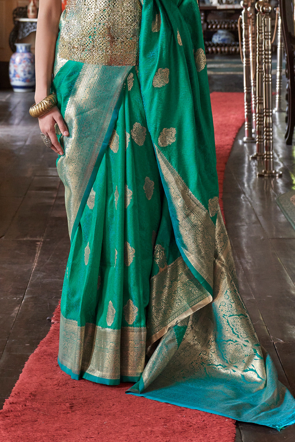 Green Two Tone Saree With Brocade Blouse