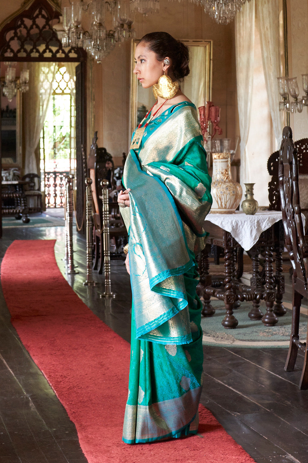 Green Two Tone Saree With Brocade Blouse