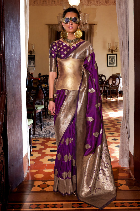 Purple Two Tone Saree With Brocade Blouse