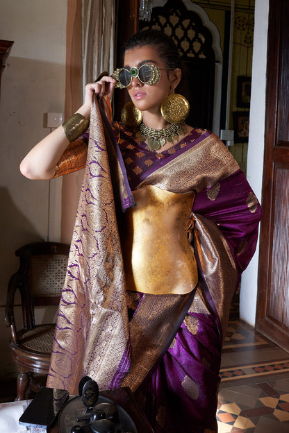 Purple Two Tone Saree With Brocade Blouse