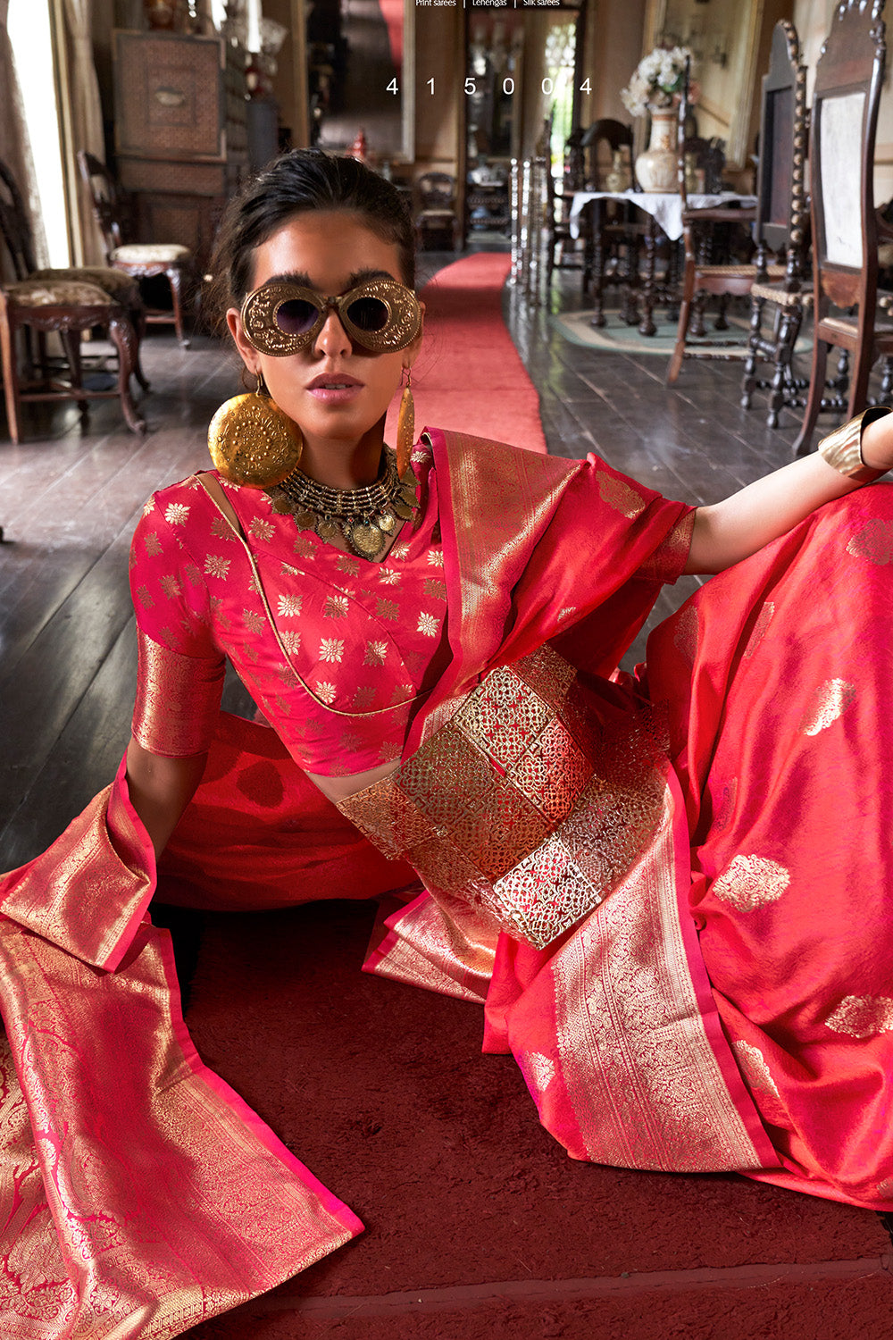 Red Two Tone Saree With Brocade Blouse