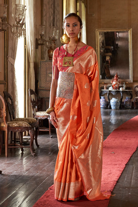 Orange Two Tone Saree With Brocade Blouse