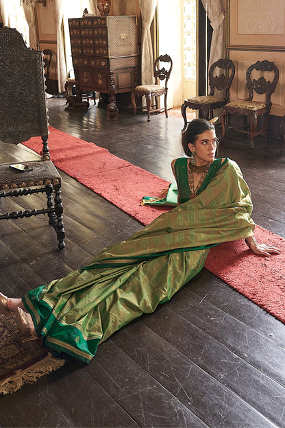 Green Leheriya Stripes Saree With Blouse