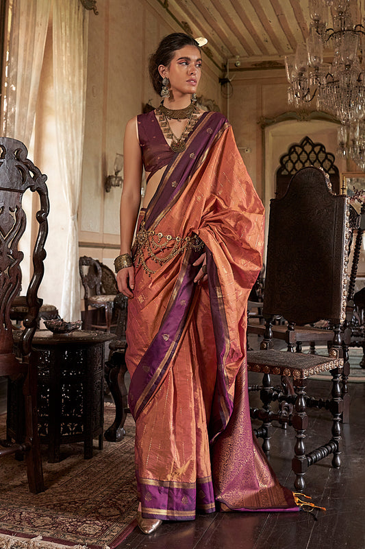 Orange Leheriya Stripes Saree With Blouse