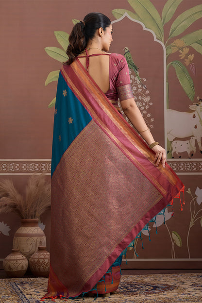Navy Blue Onam Design Saree with blouse