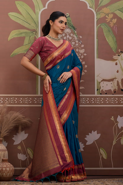 Navy Blue Onam Design Saree with blouse