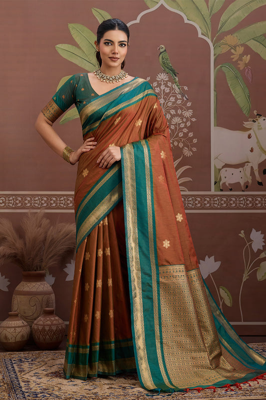 Brown Onam Design Saree with blouse