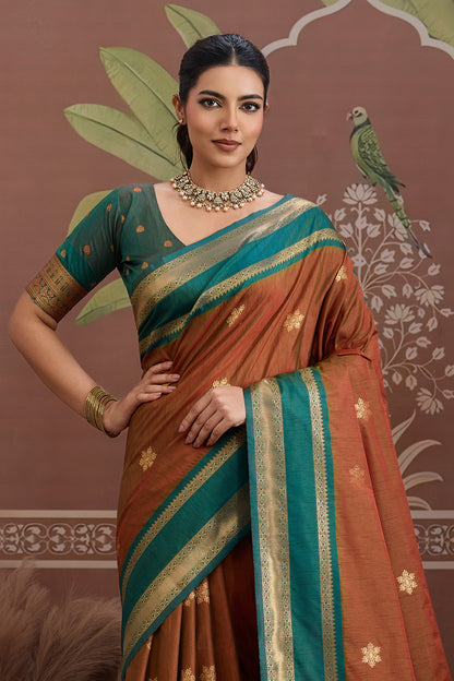 Brown Onam Design Saree with blouse