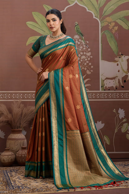 Brown Onam Design Saree with blouse