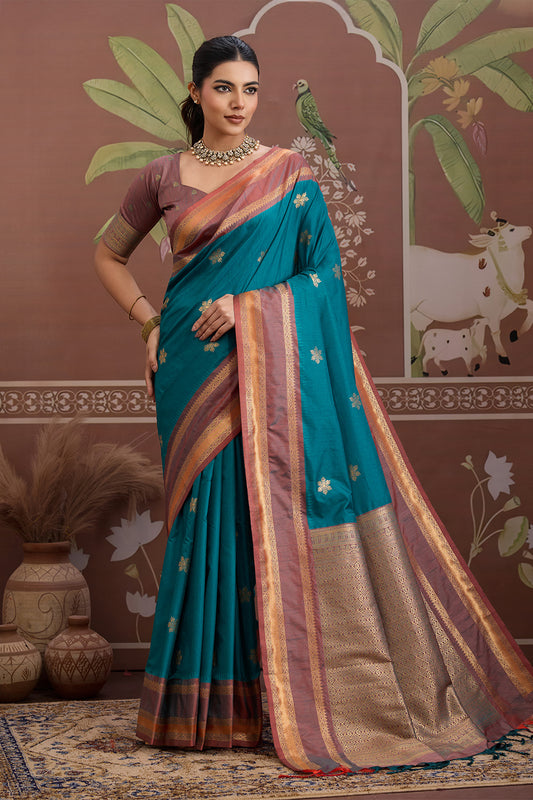 Emerald Green Onam Design Saree with blouse