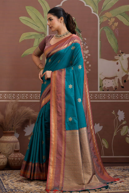 Emerald Green Onam Design Saree with blouse