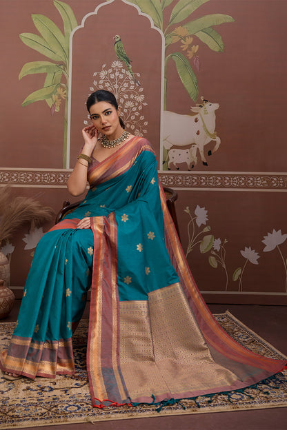 Emerald Green Onam Design Saree with blouse