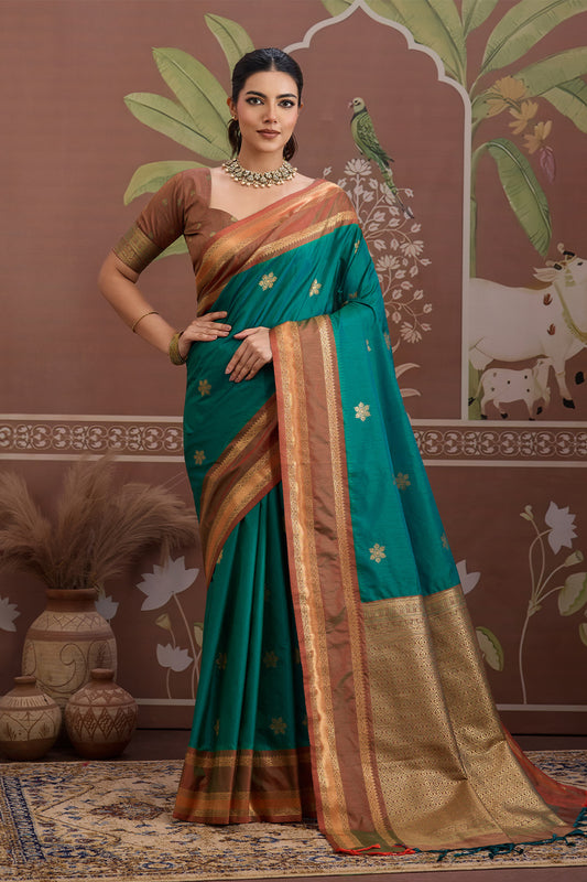 Green Onam Design Saree with blouse