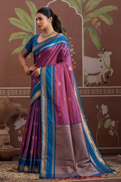 Pink Onam Design Saree with blouse
