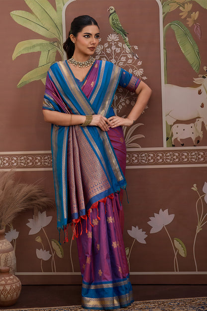 Pink Onam Design Saree with blouse