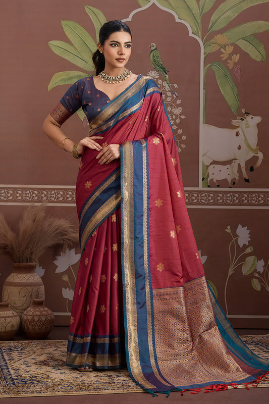Red Onam Design Saree with blouse