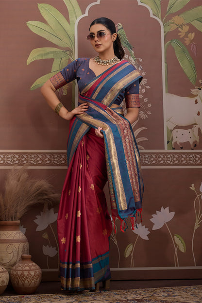 Red Onam Design Saree with blouse