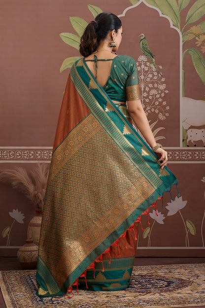 Brown Temple Design Saree with Blouse