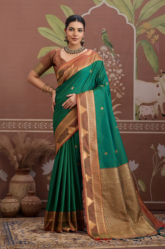 Green Temple Design Saree with blouse