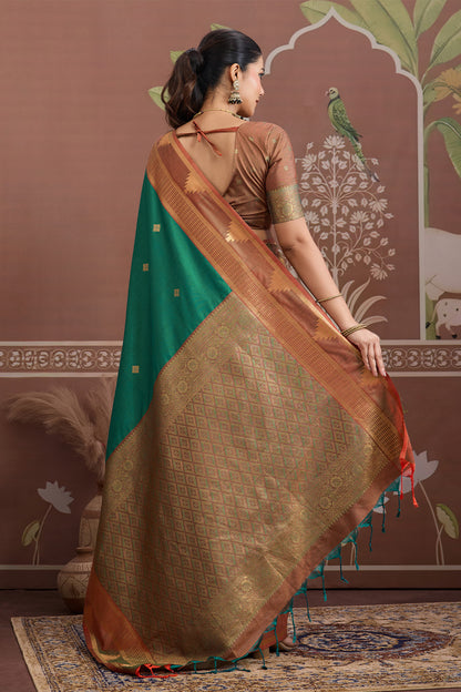 Green Temple Design Saree with blouse