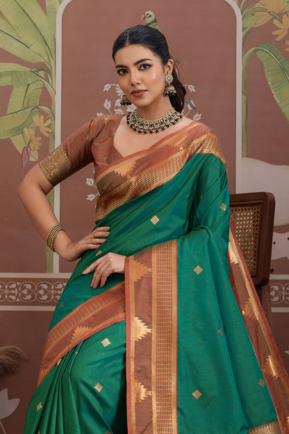 Green Temple Design Saree with blouse