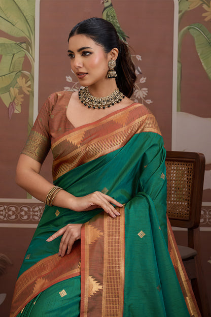 Green Temple Design Saree with blouse
