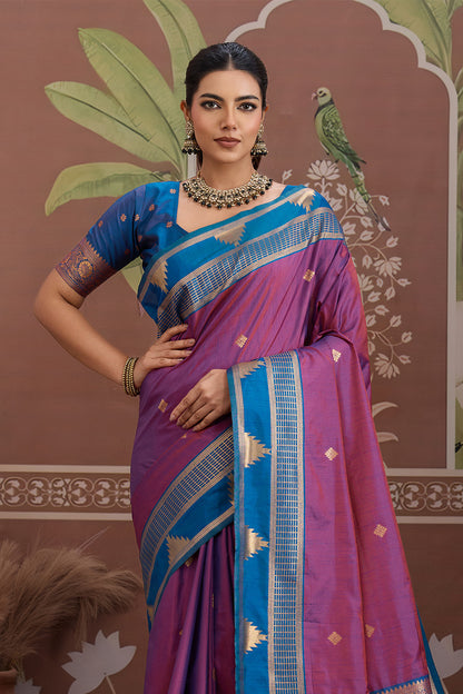 Pink Temple Design Saree with Blouse