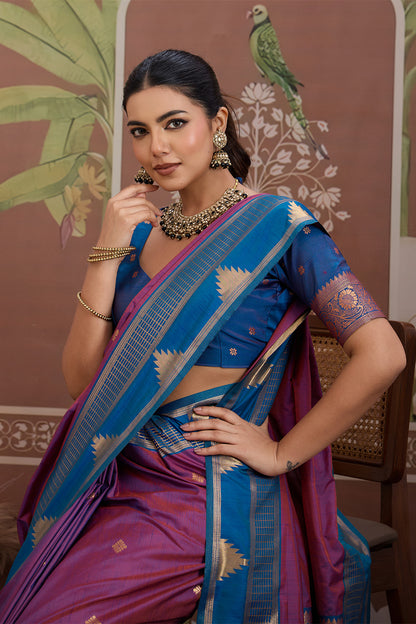 Pink Temple Design Saree with Blouse