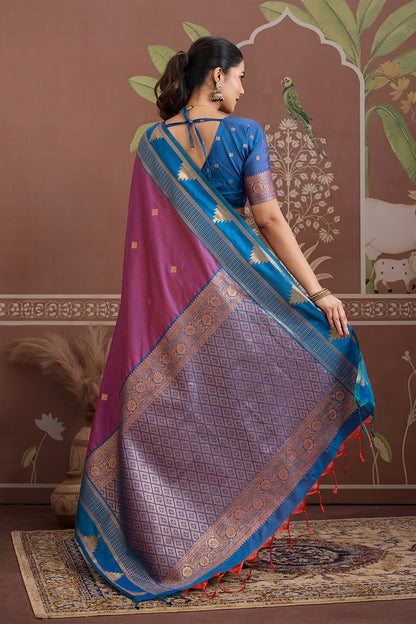 Pink Temple Design Saree with Blouse