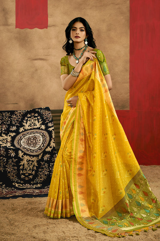 Yellow Patola Saree With Blouse